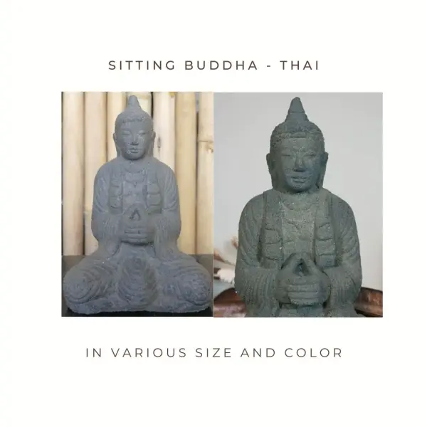 Product image 1 of the product “Sitting buddha, Thai, 28 cm H | Form stone / carved, handcrafted Antique Finish | 28 cm”